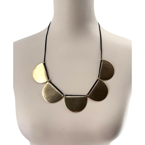 J. Jill Half Moon Pendant Necklace Hammered Gold Tone Semi Circle Cord Adjusts - Picture 2 of 9